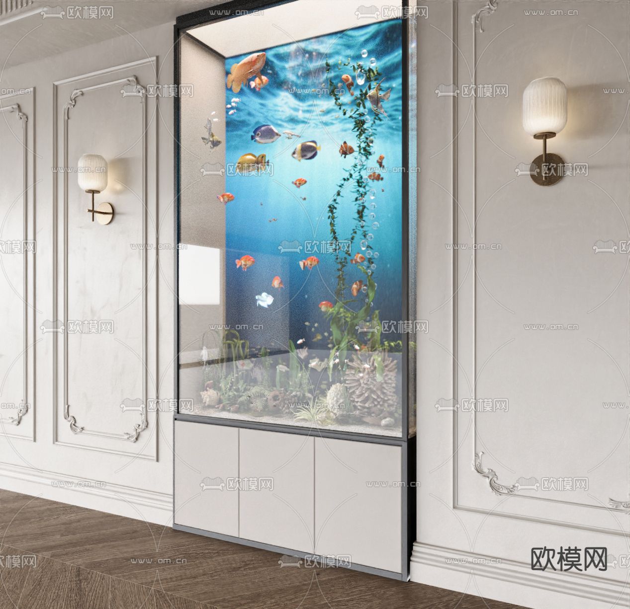 恒温鱼缸 鱼缸水族su模型下载（渲染图1）