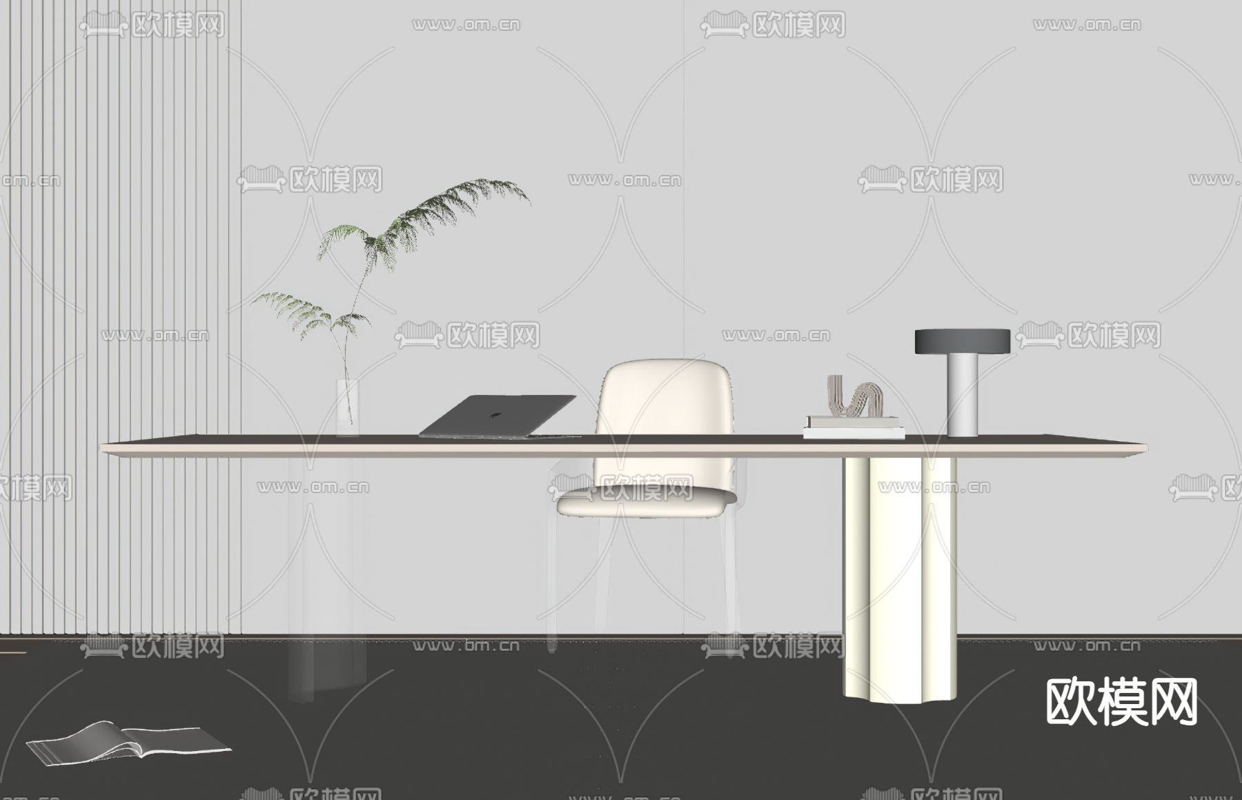 奶油风书桌椅su模型下载（渲染图2）