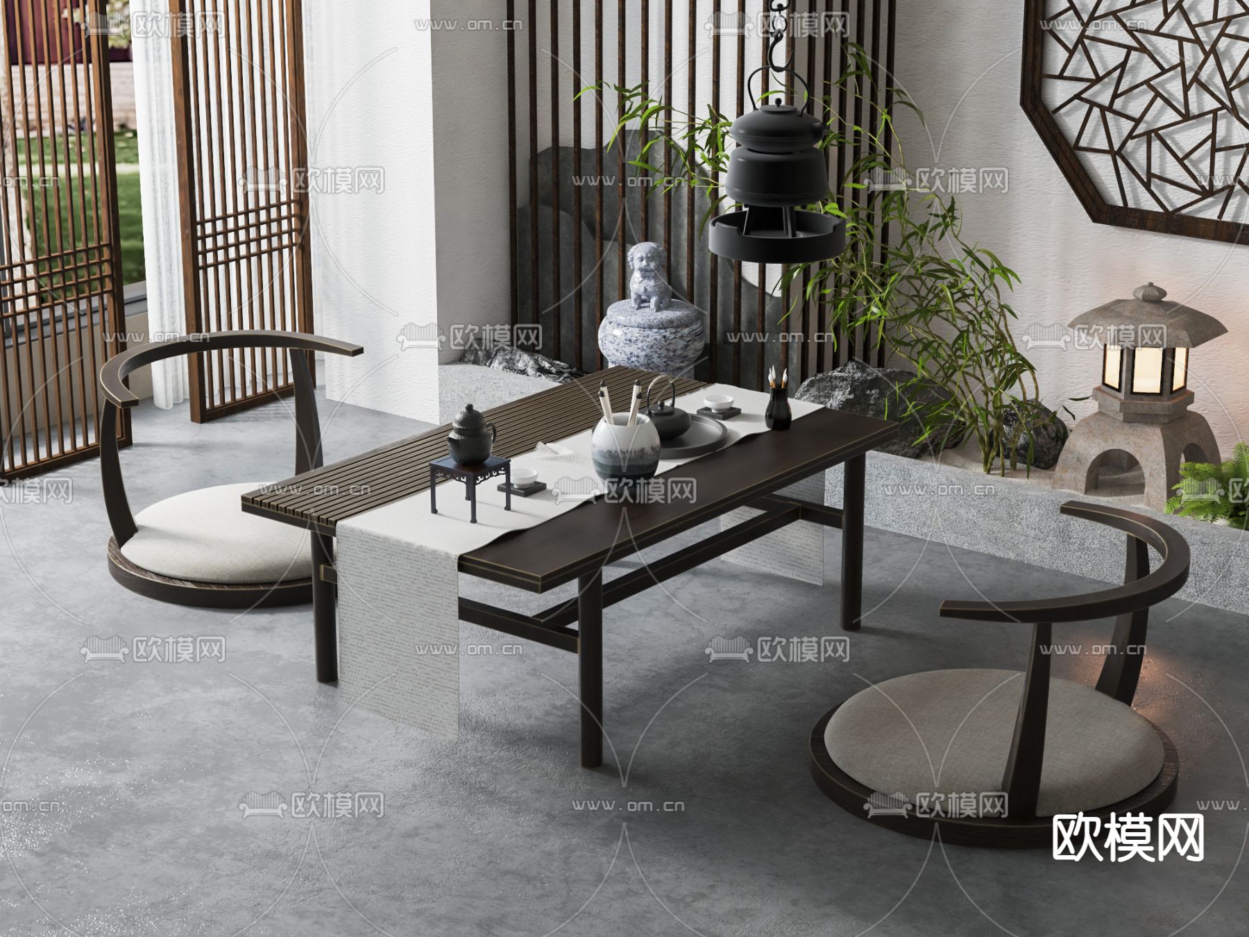 新中式茶桌 榻榻米茶台3d模型下载