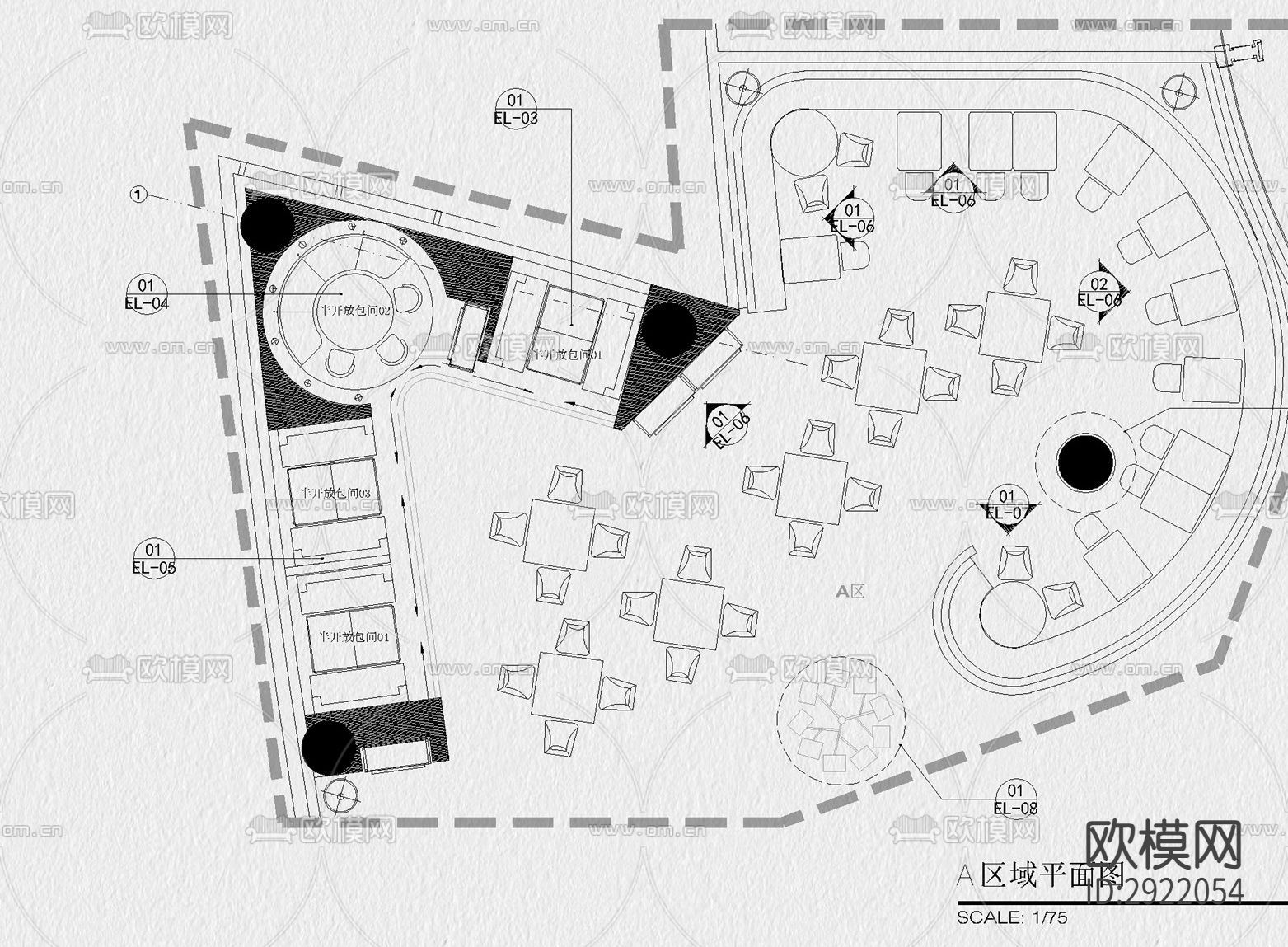 火锅店CAD施工图下载（渲染图8）