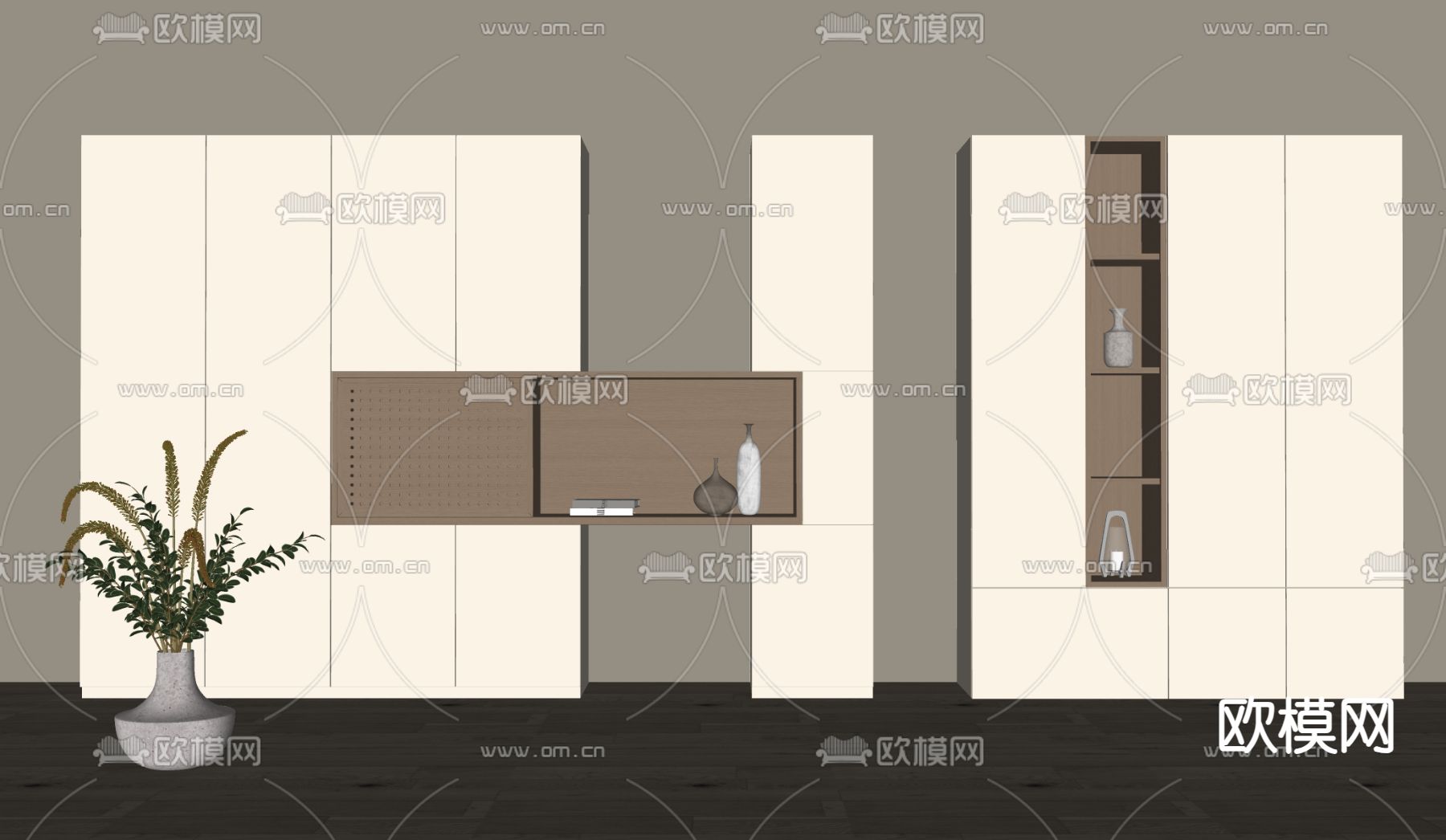 现代书柜su模型下载（渲染图1）