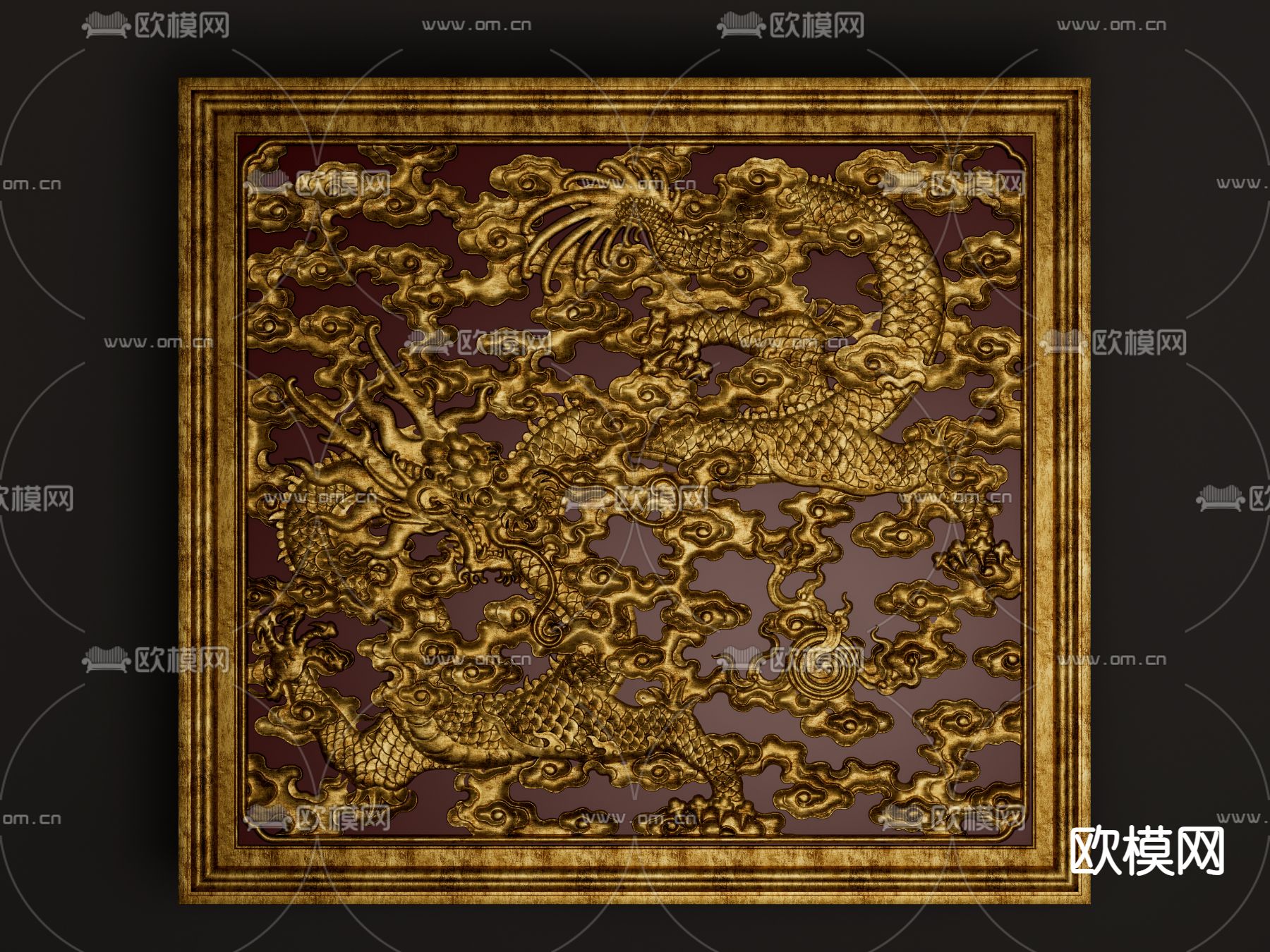 中式浮雕装饰su模型下载（渲染图1）