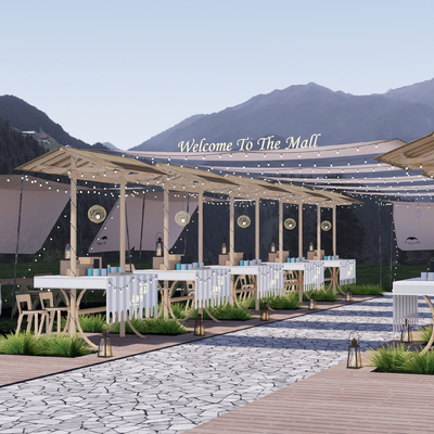  现代夜市摊位 户外商业街su模型 