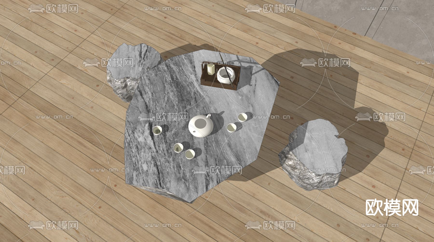 中式石桌石凳su模型下载（渲染图3）
