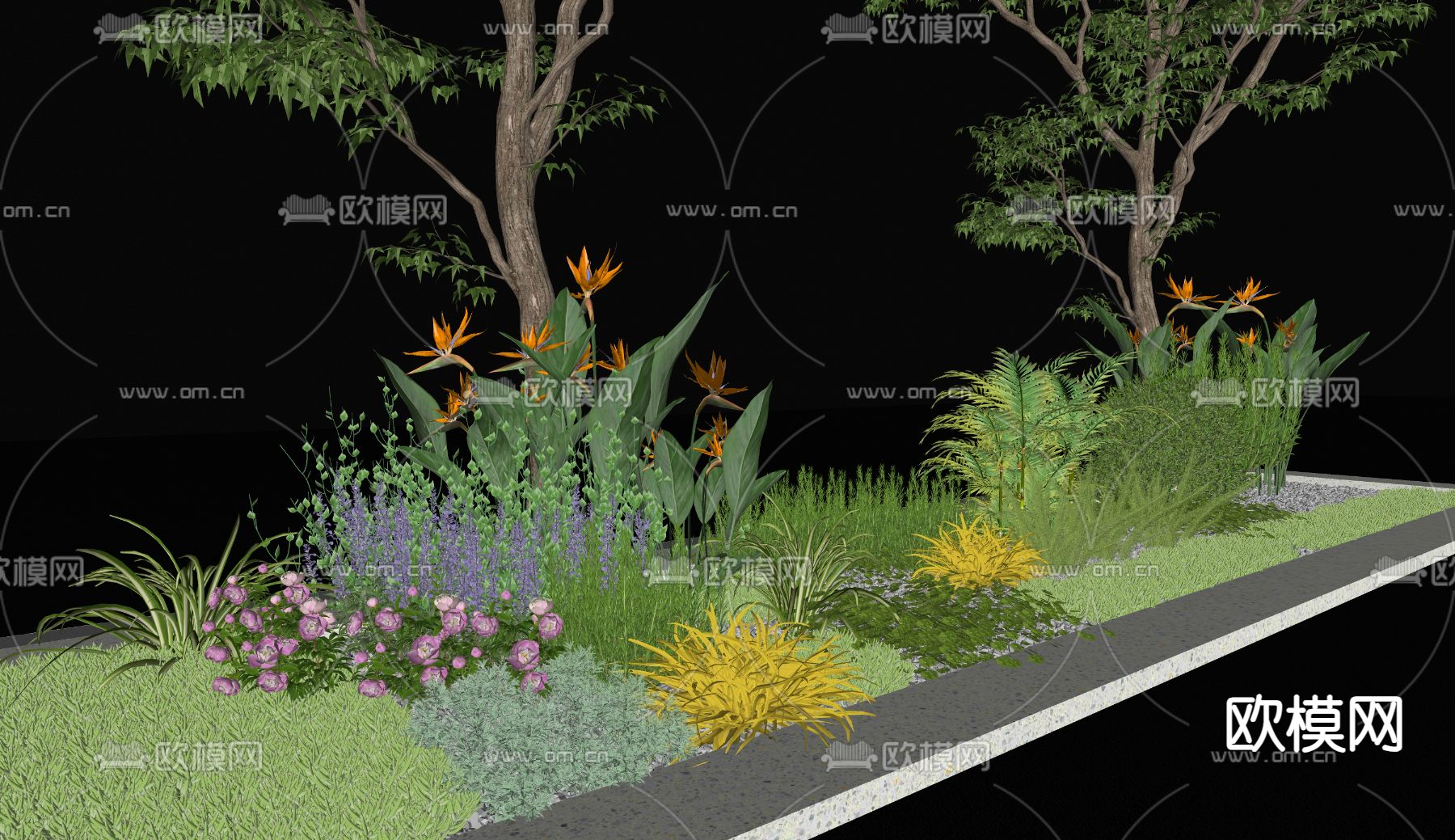 景观花镜 观赏草植物su模型下载（渲染图2）