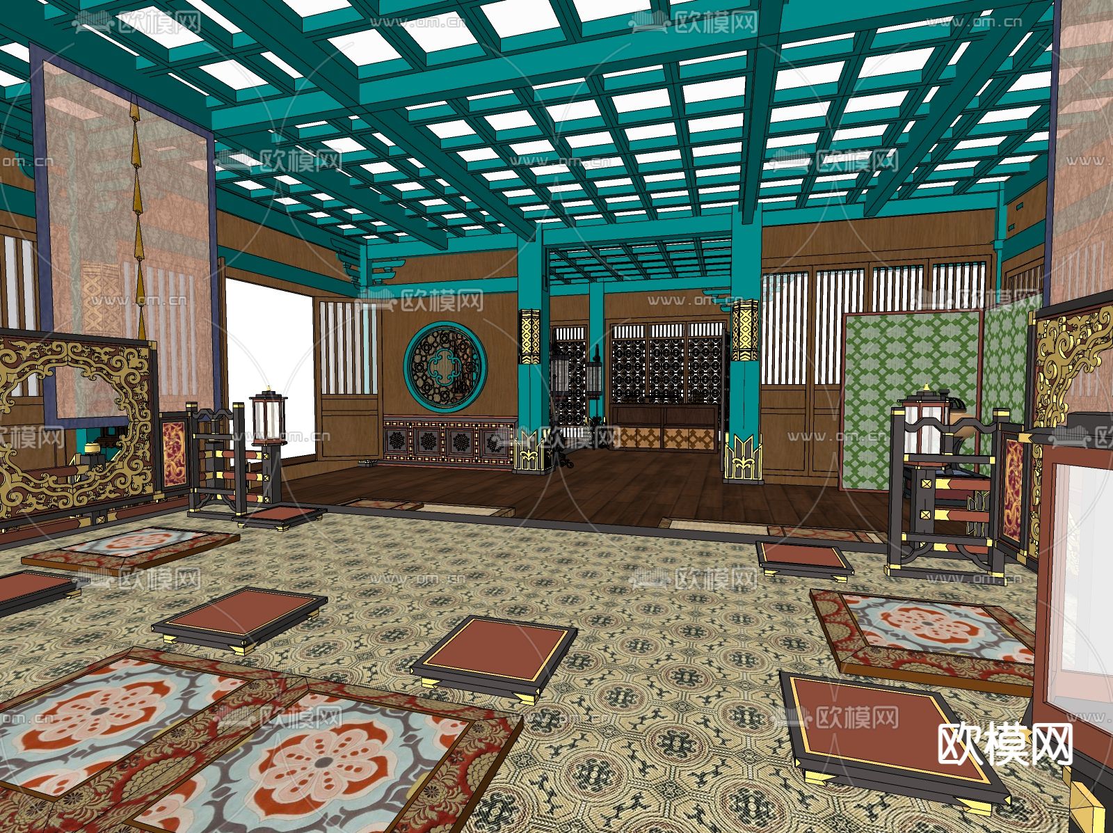 中式茶馆su模型下载（渲染图2）