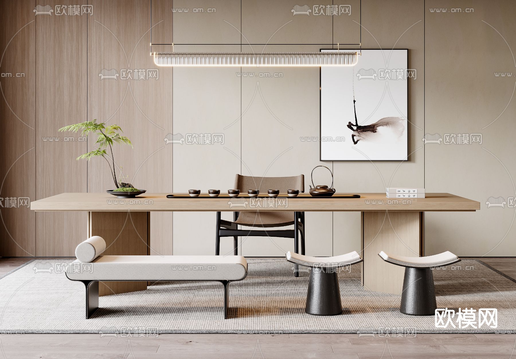 新中式茶桌 茶台3d模型下载