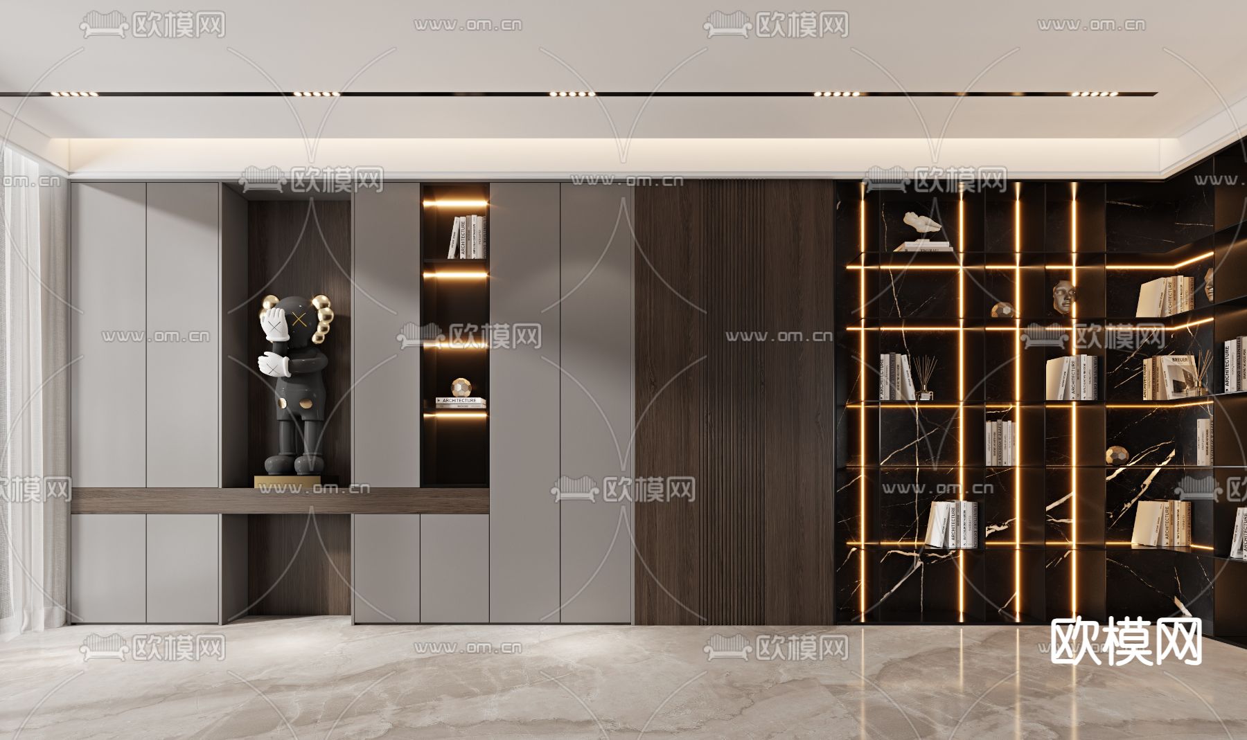 现代装饰柜 书柜3d模型下载