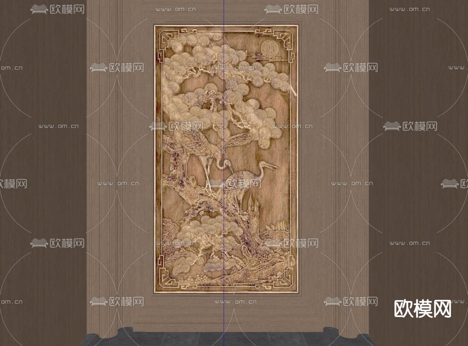 新中式浮雕玄关su模型下载（渲染图2）