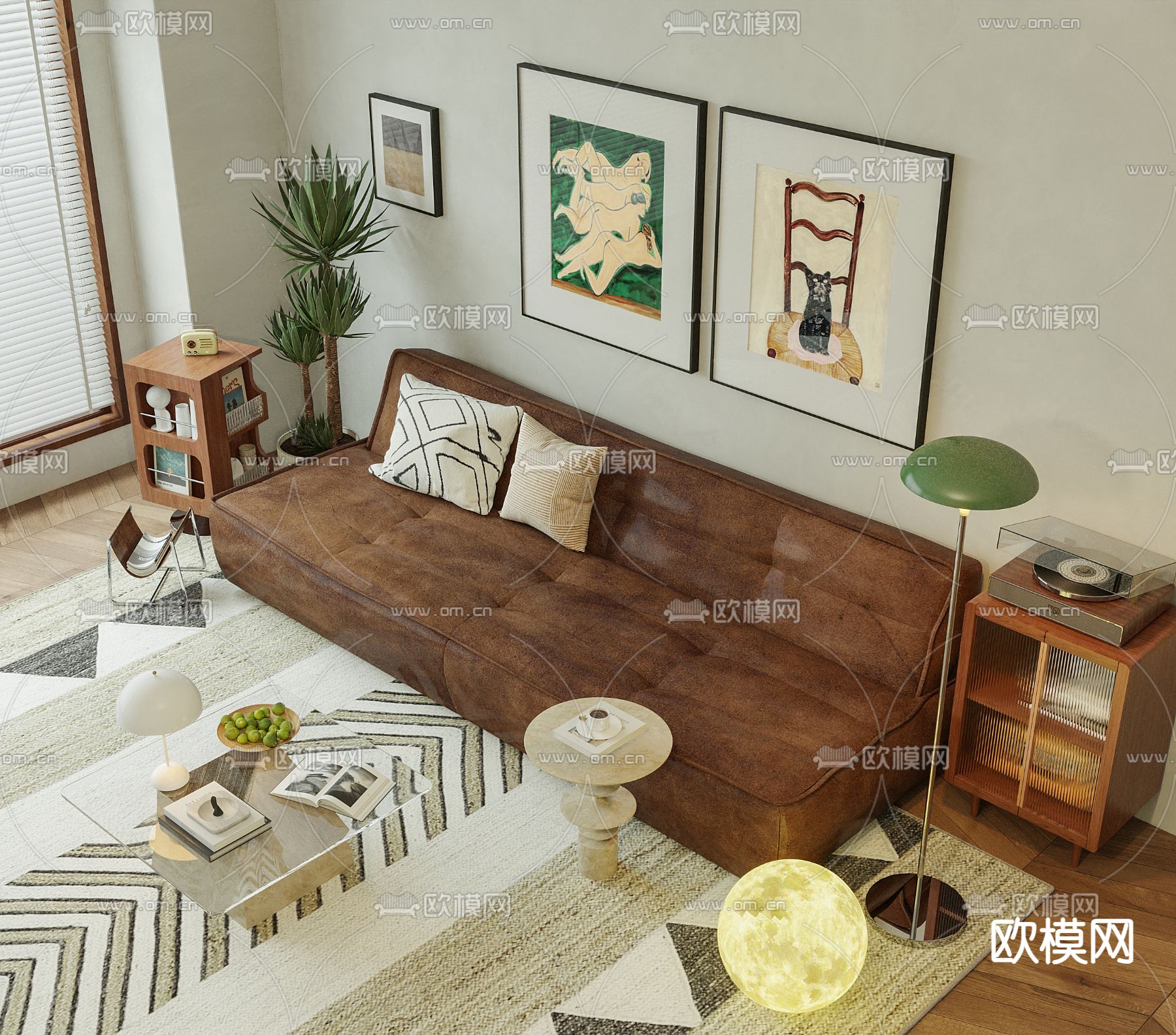 中古风沙发 多人沙发3d模型下载