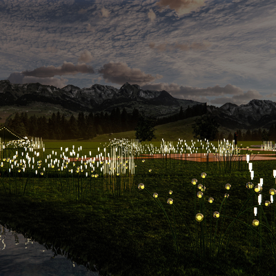  现代星星灯 商业氛围灯 草坪su模型 