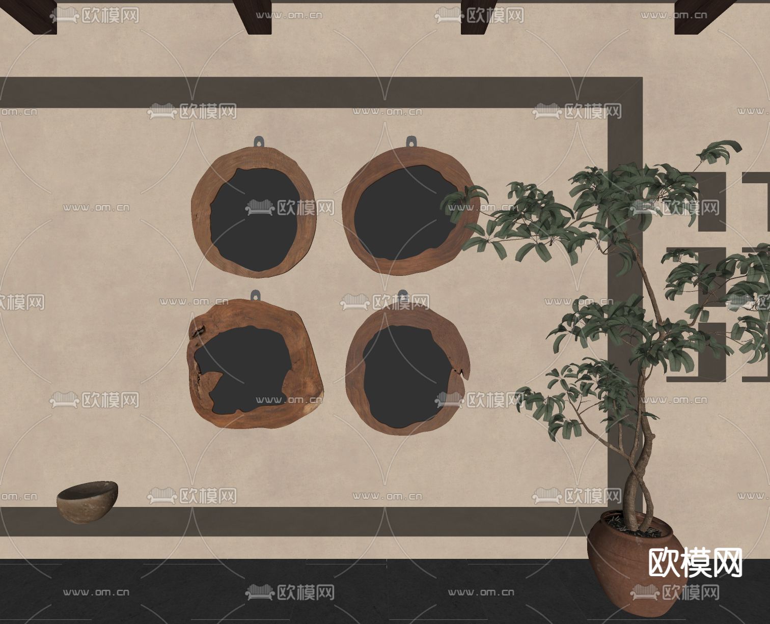 侘寂风装饰镜 镜子 墙饰su模型下载（渲染图2）