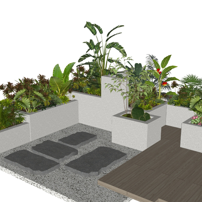  花卉种植池 花池 花箱su模型 