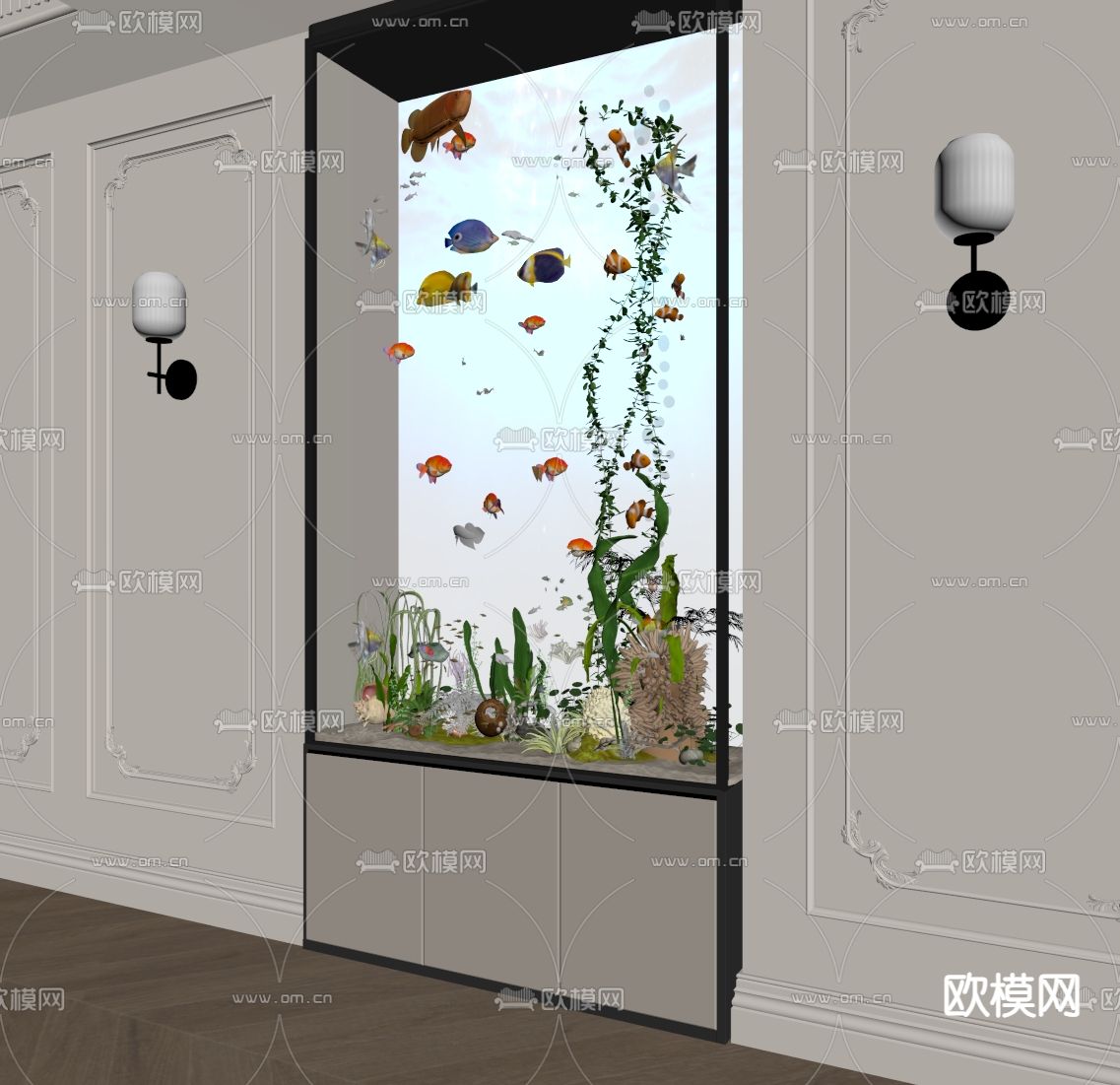 恒温鱼缸 鱼缸水族su模型下载（渲染图2）