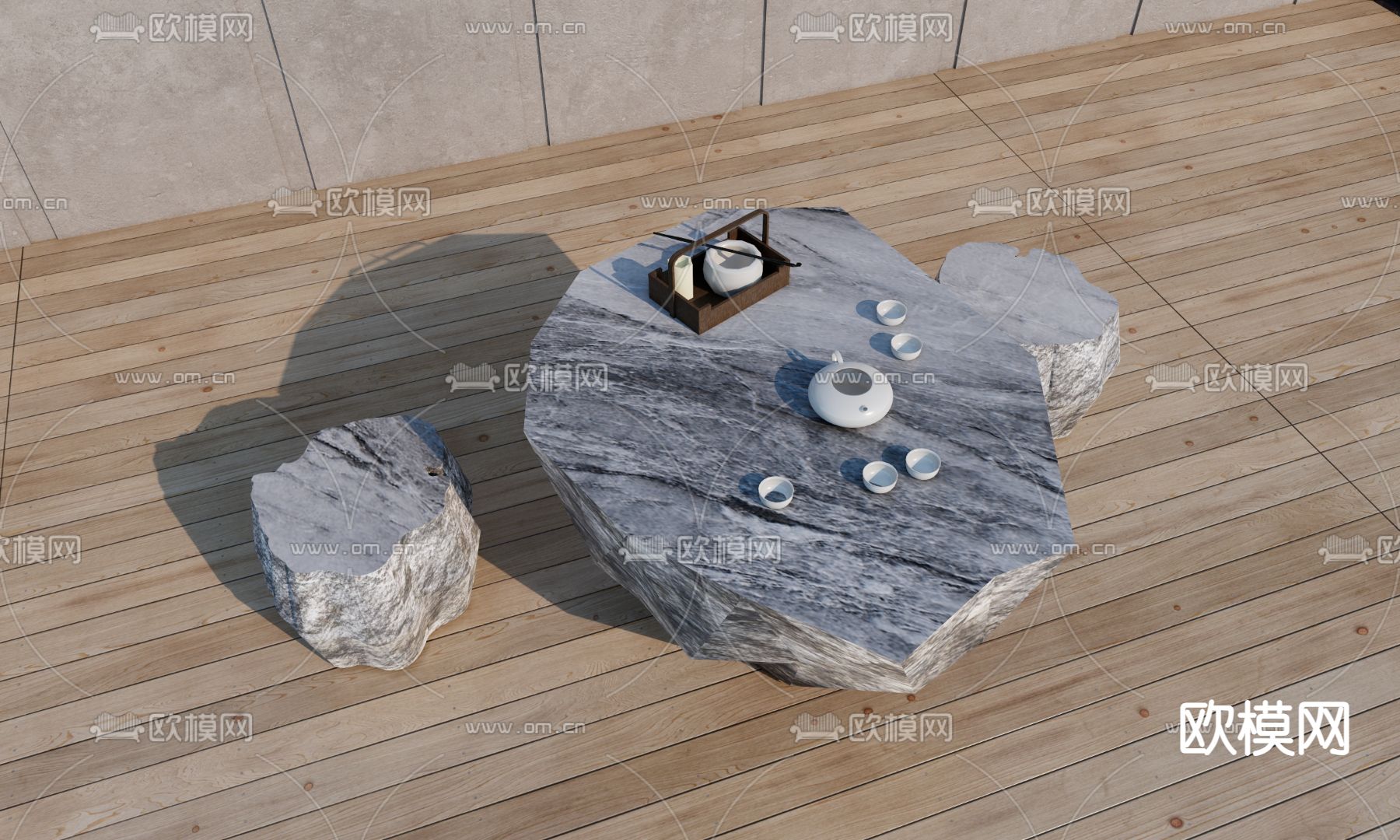 中式石桌石凳su模型下载（渲染图2）