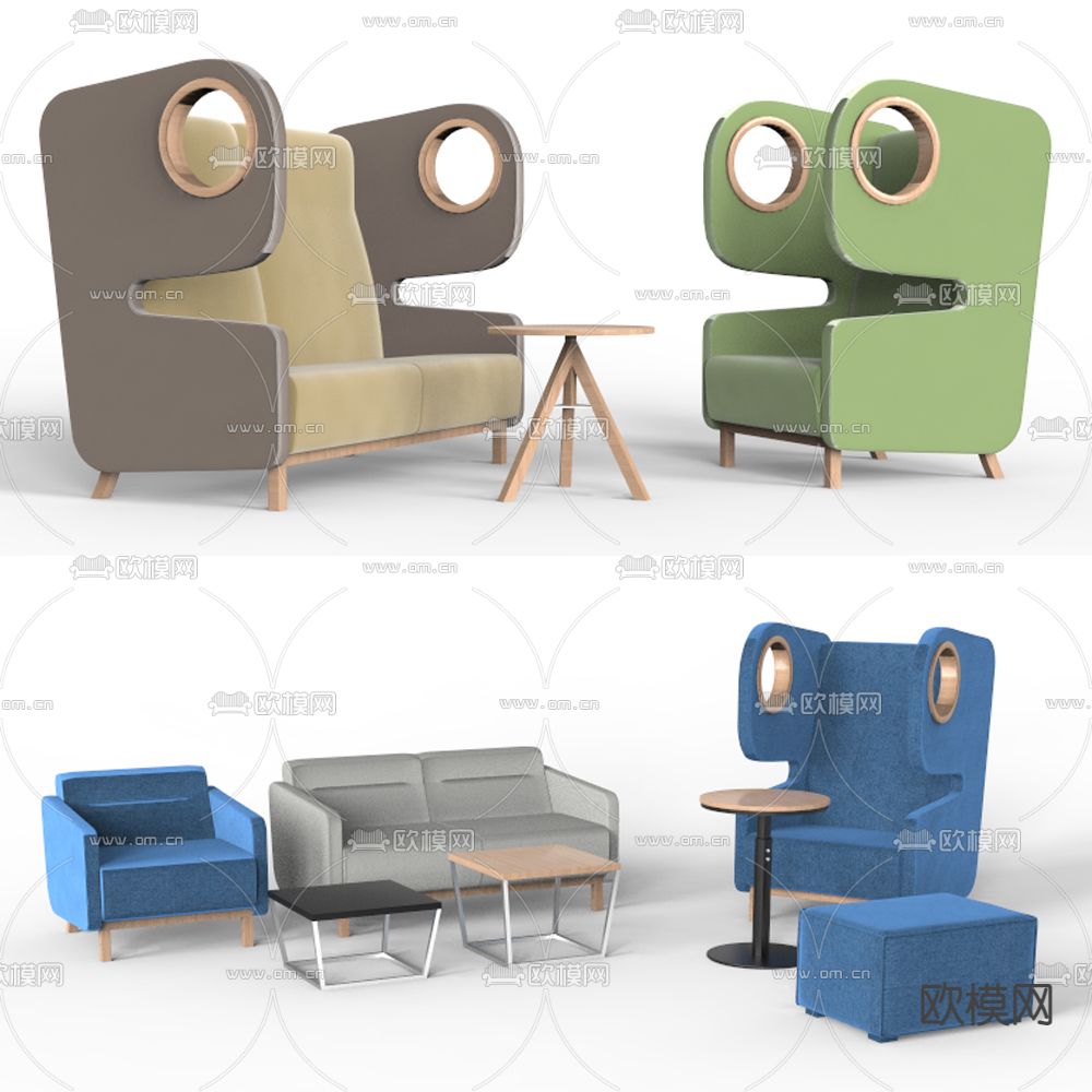 休闲沙发 卡座沙发3d模型下载（渲染图1）