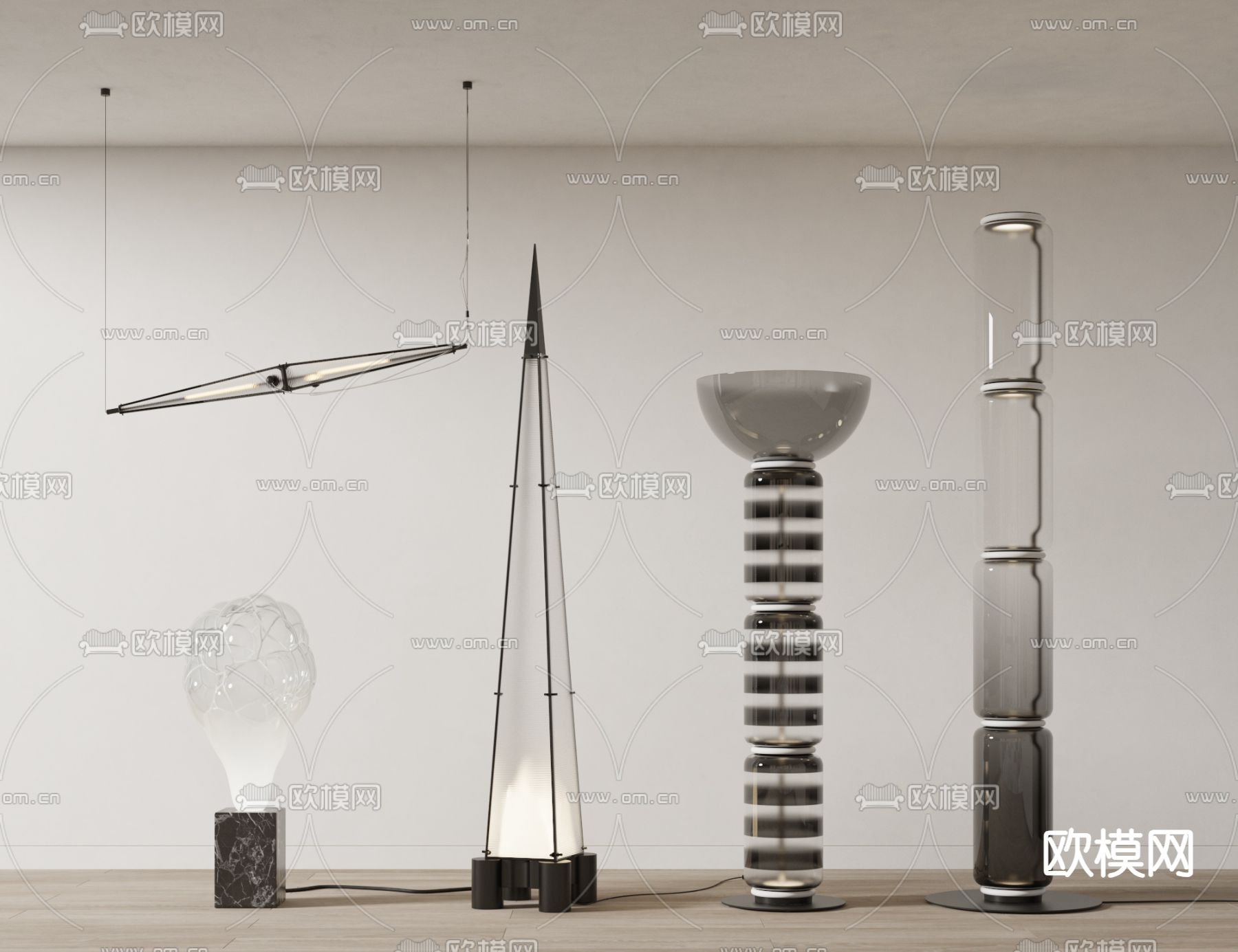 玻璃落地灯 飞船灯 莲藕灯su模型下载（渲染图1）