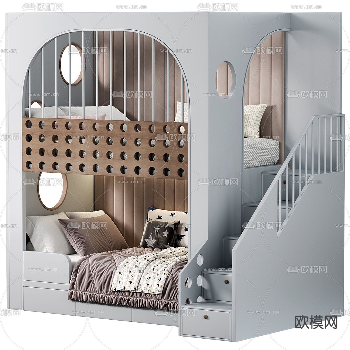 儿童床 上下床 双层床3d模型下载（渲染图3）