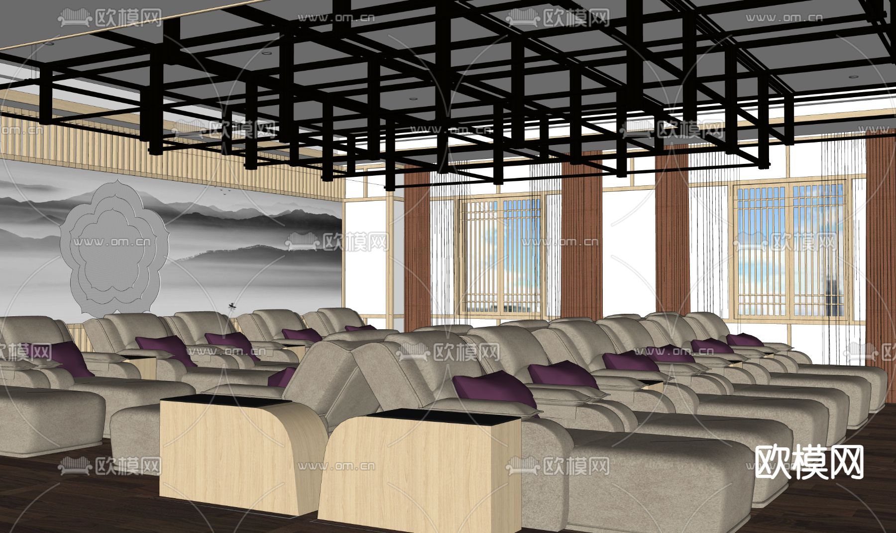 中式休息区SPA会所su模型下载（渲染图2）