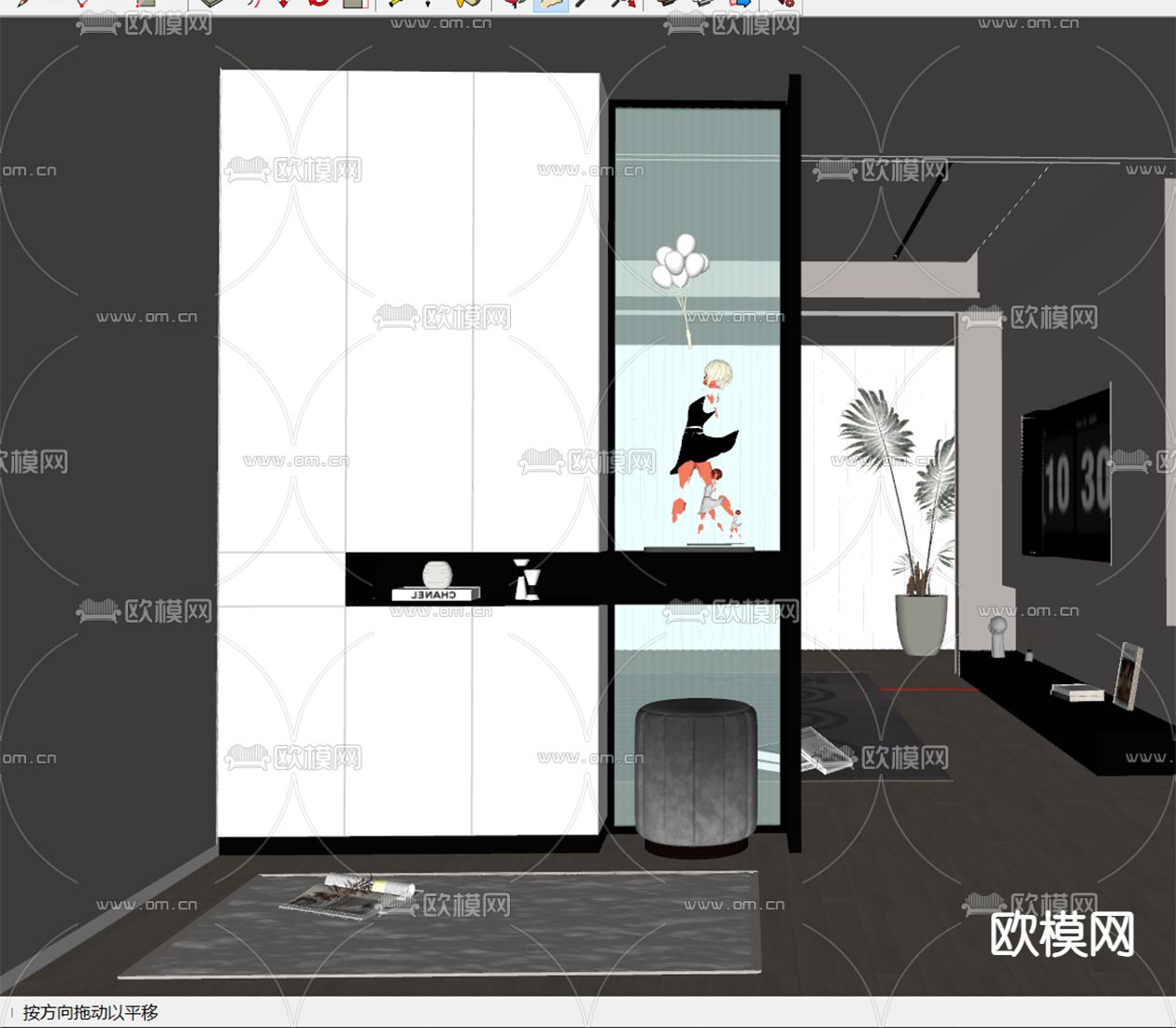 现代玄关 鞋柜su模型下载（渲染图2）