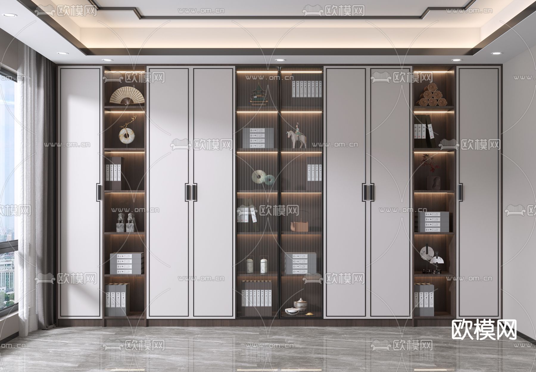 新中式书柜3d模型下载