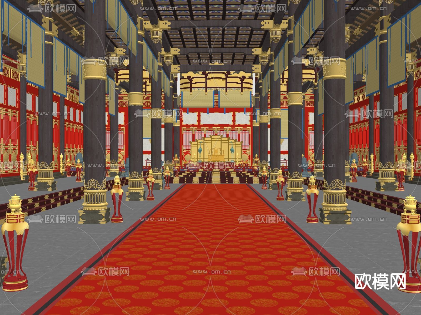 中式文化展厅su模型下载（渲染图2）