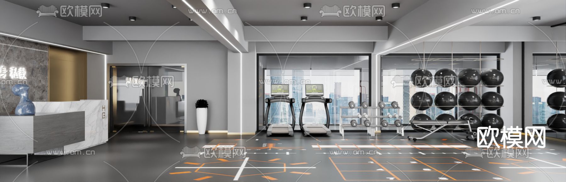 现代健身房3d模型下载（渲染图1）