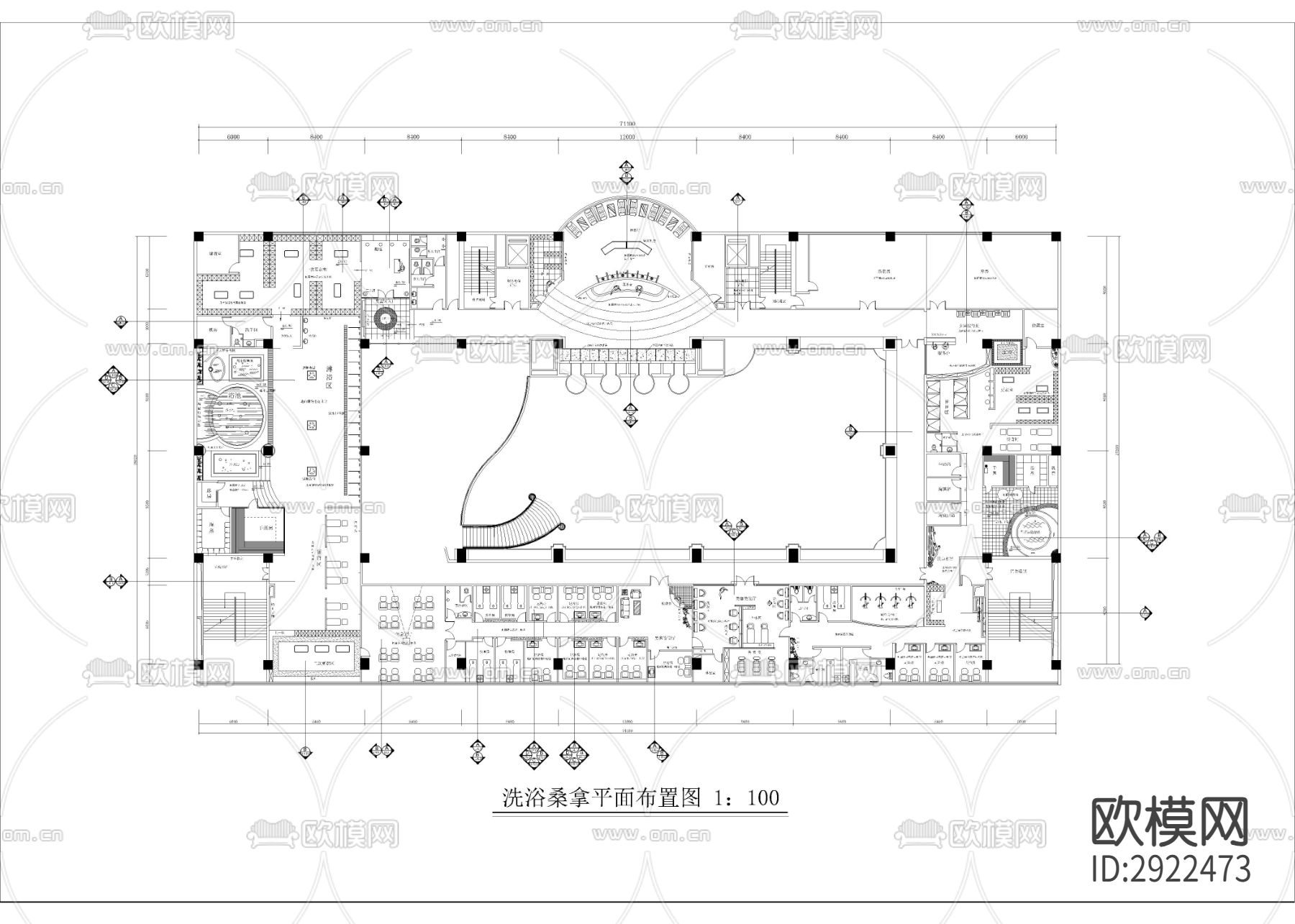 3000㎡汤泉 水疗 洗浴会所cad施工图下载（渲染图1）