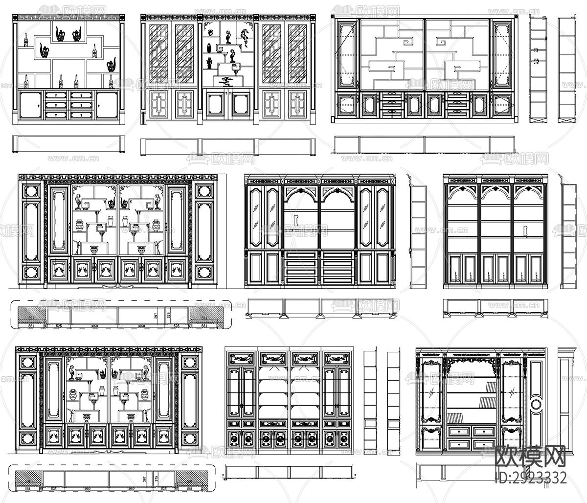 装饰柜书柜设计素材cad图库下载（渲染图5）