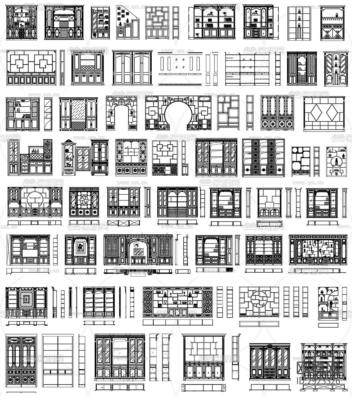 博古架中式柜室内设计素材cad图库下载（渲染图5）