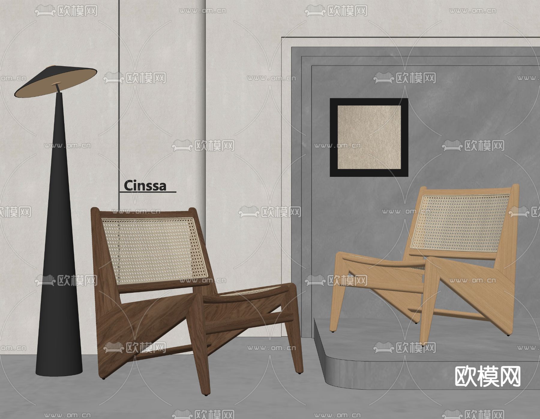 Cassina 藤编休闲椅su模型下载（渲染图2）