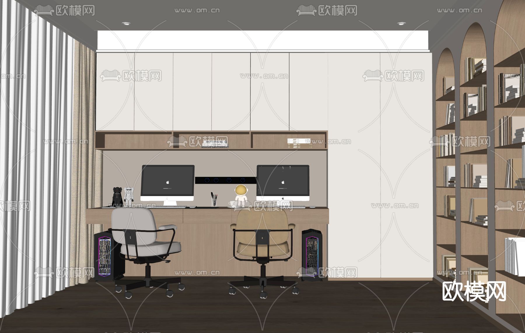 现代书房su模型下载（渲染图2）