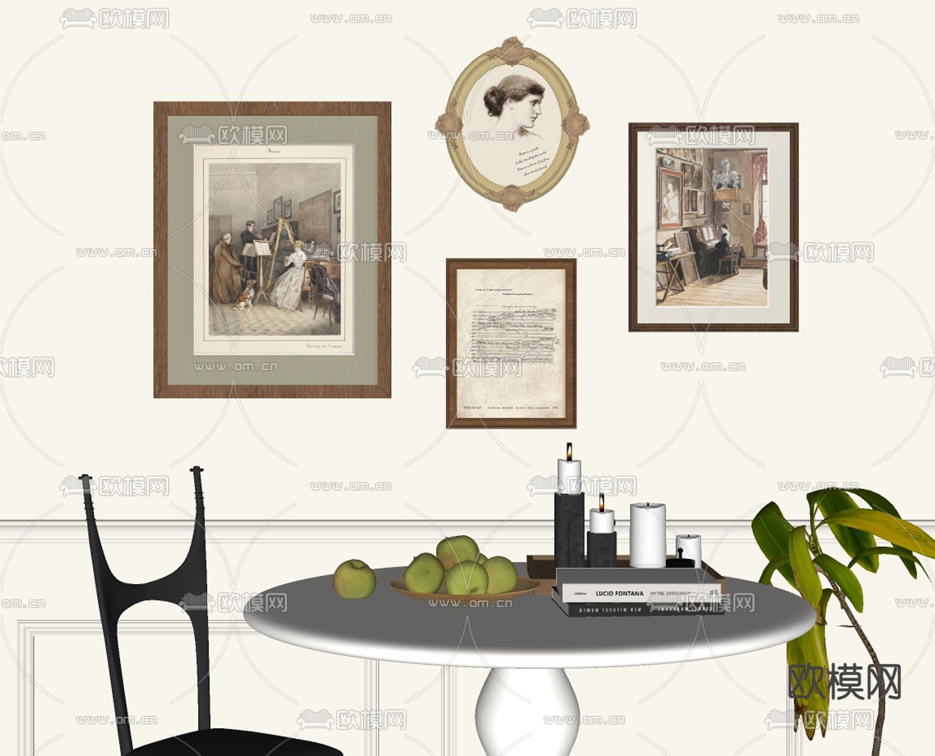 中古风装饰画su模型下载（渲染图2）