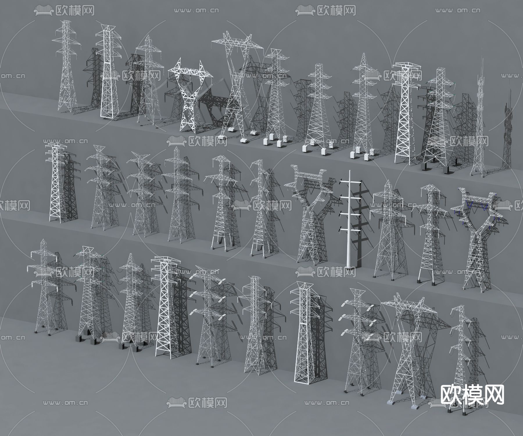 高压塔 信号塔 高压电塔su模型下载（渲染图1）