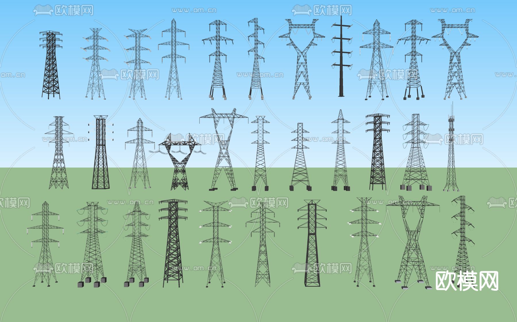 高压塔 信号塔 高压电塔su模型下载（渲染图1）