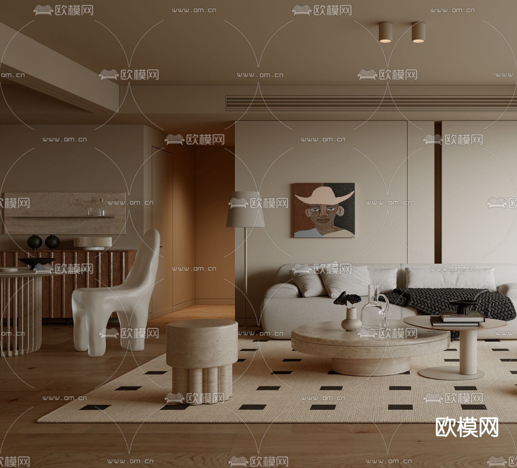 侘寂客厅3d模型下载（渲染图1）