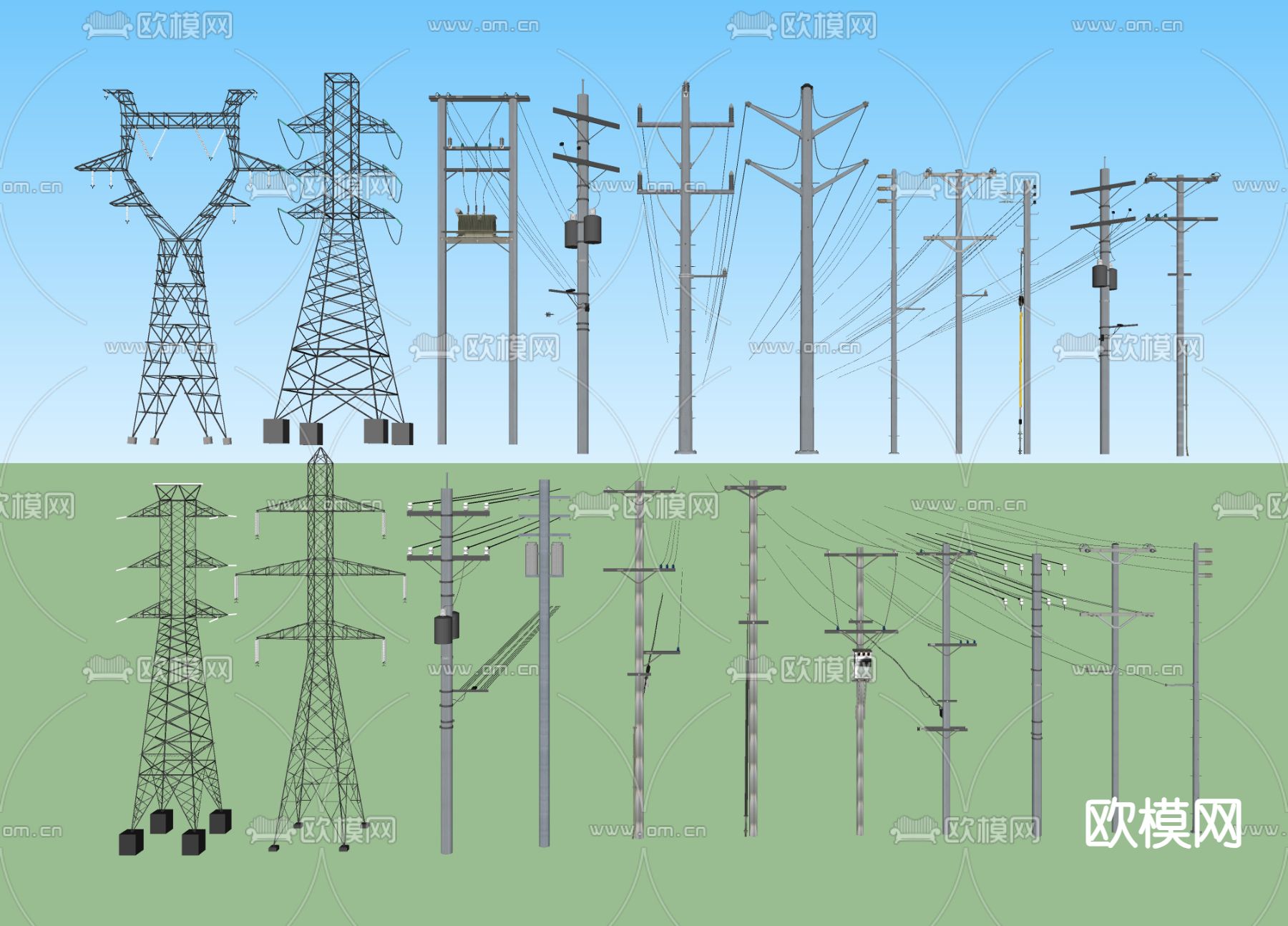 高压塔 信号塔 高压电塔su模型下载（渲染图2）
