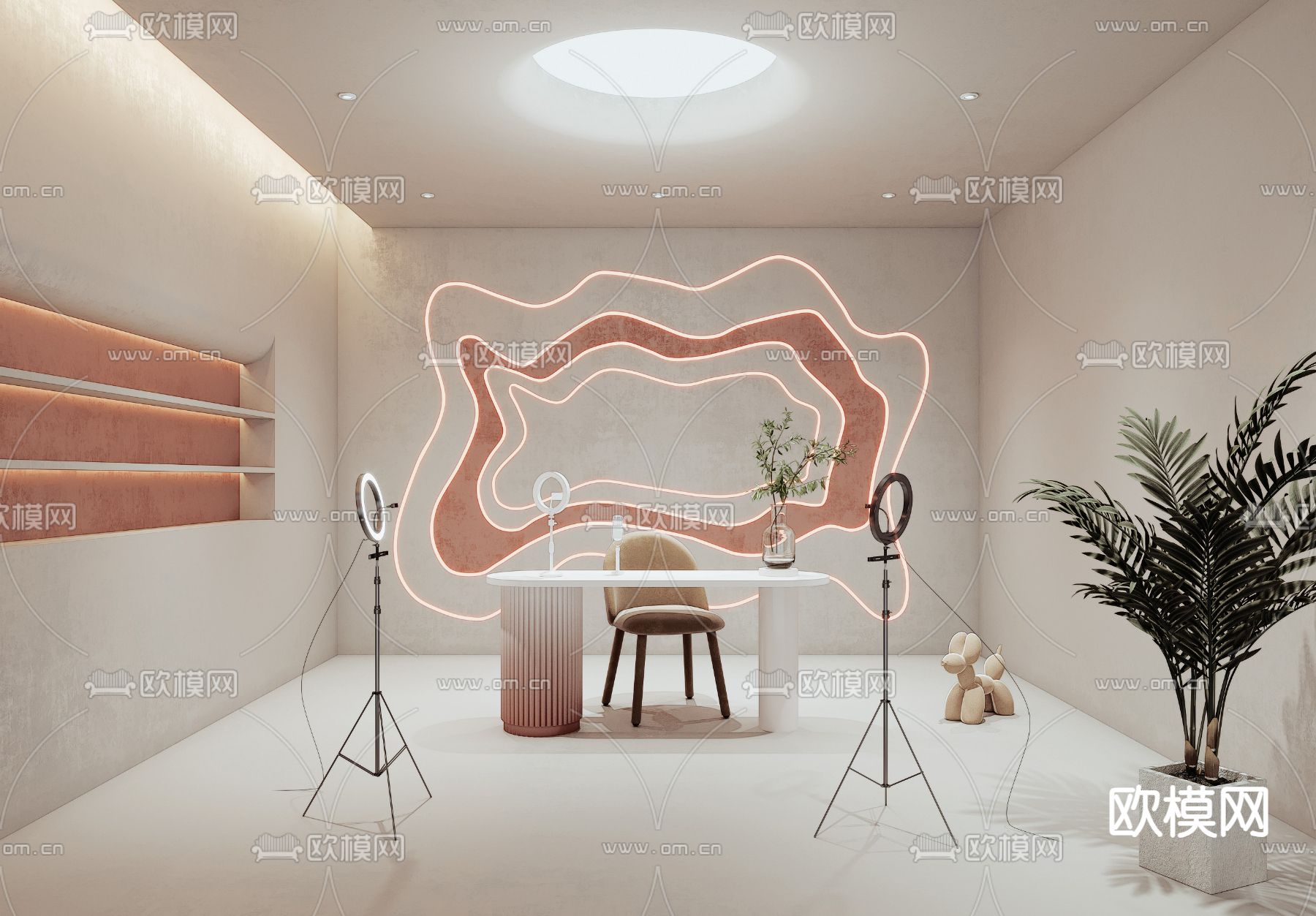 现代直播间su模型下载（渲染图1）