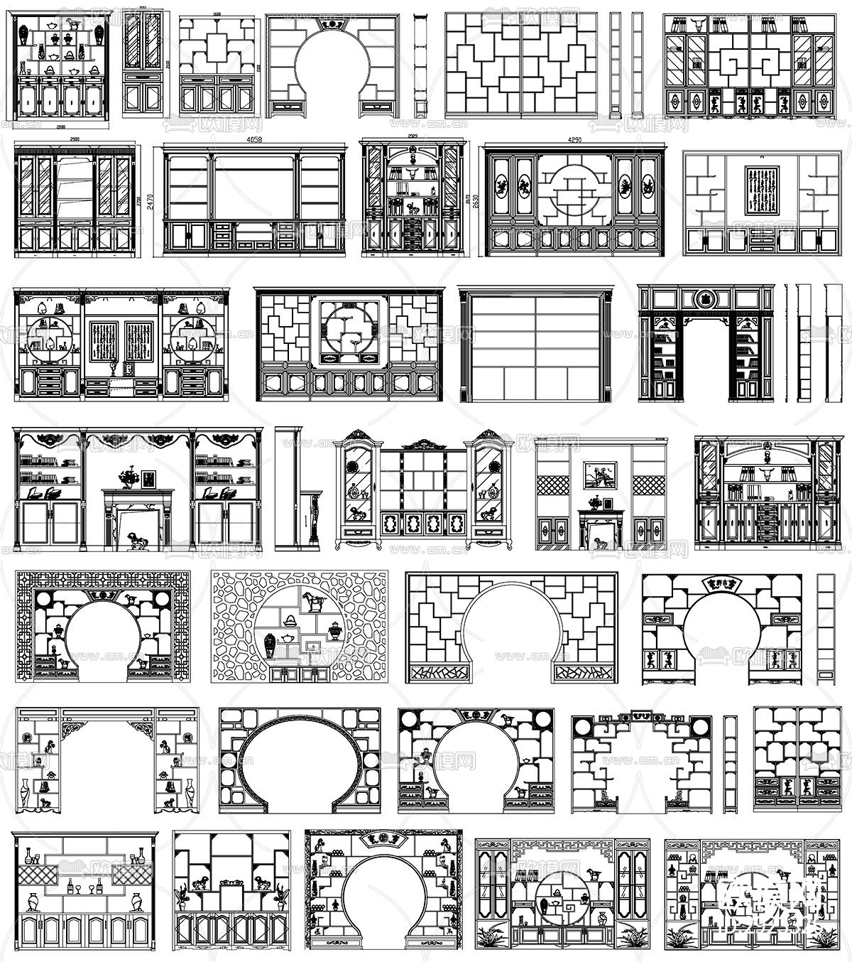 博古架中式柜室内设计素材cad图库下载（渲染图2）