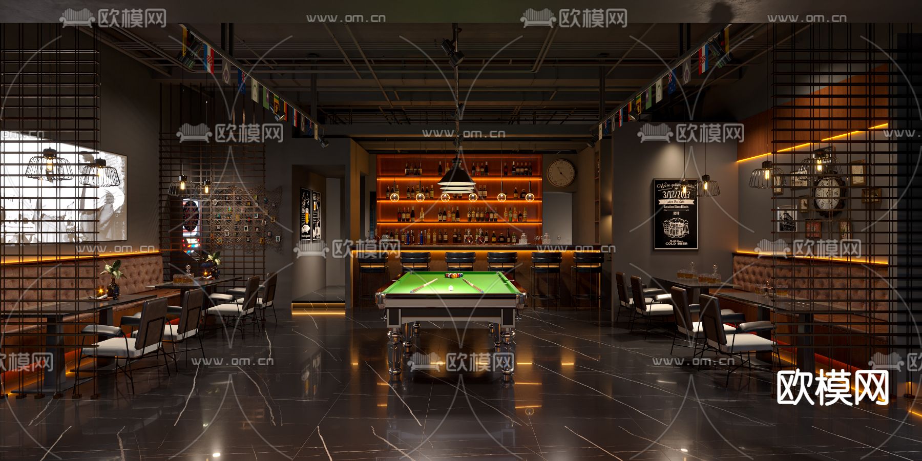 工业风酒吧3d模型下载（渲染图1）