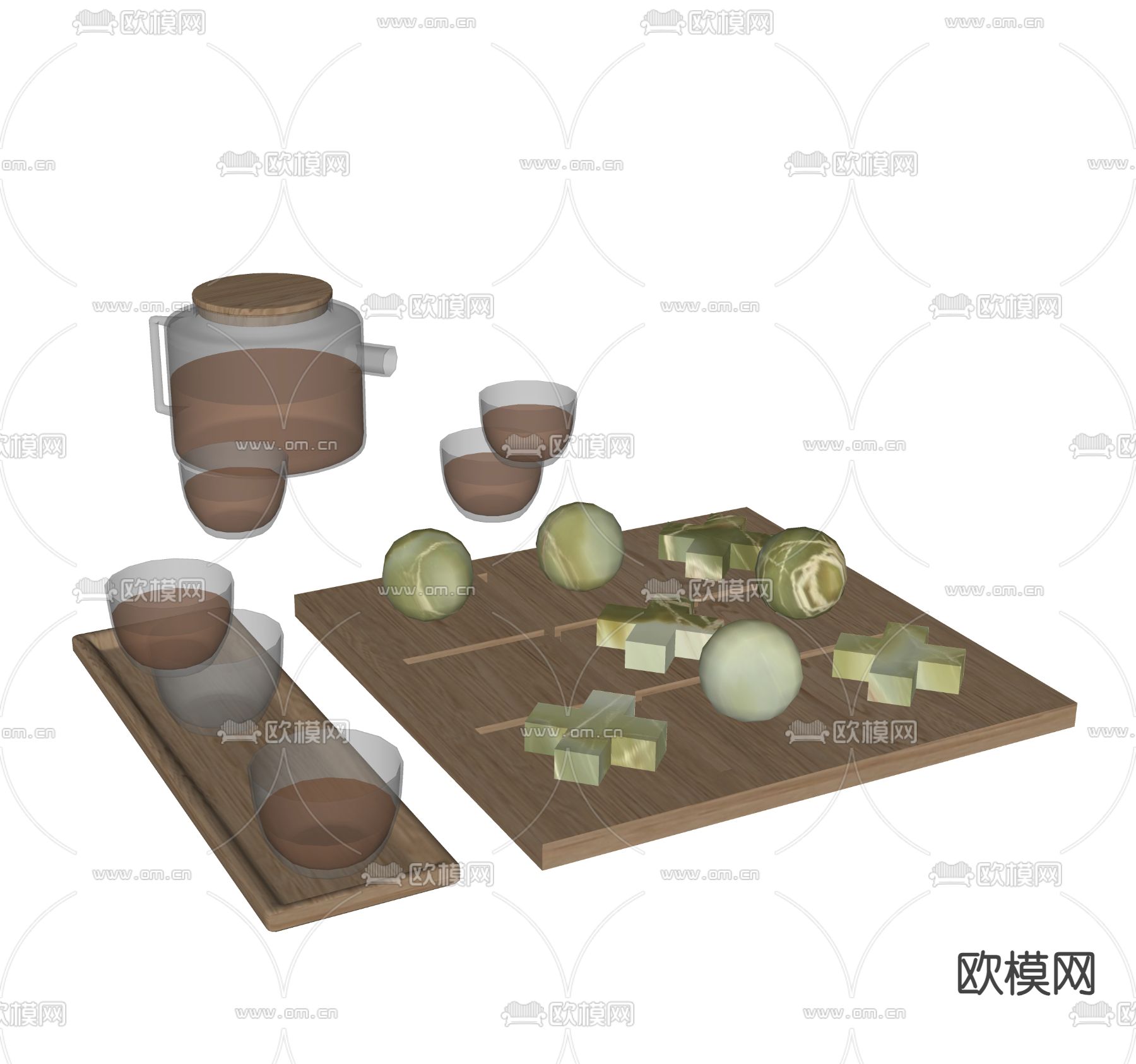 茶具摆件 茶壶 茶杯su模型下载（渲染图2）