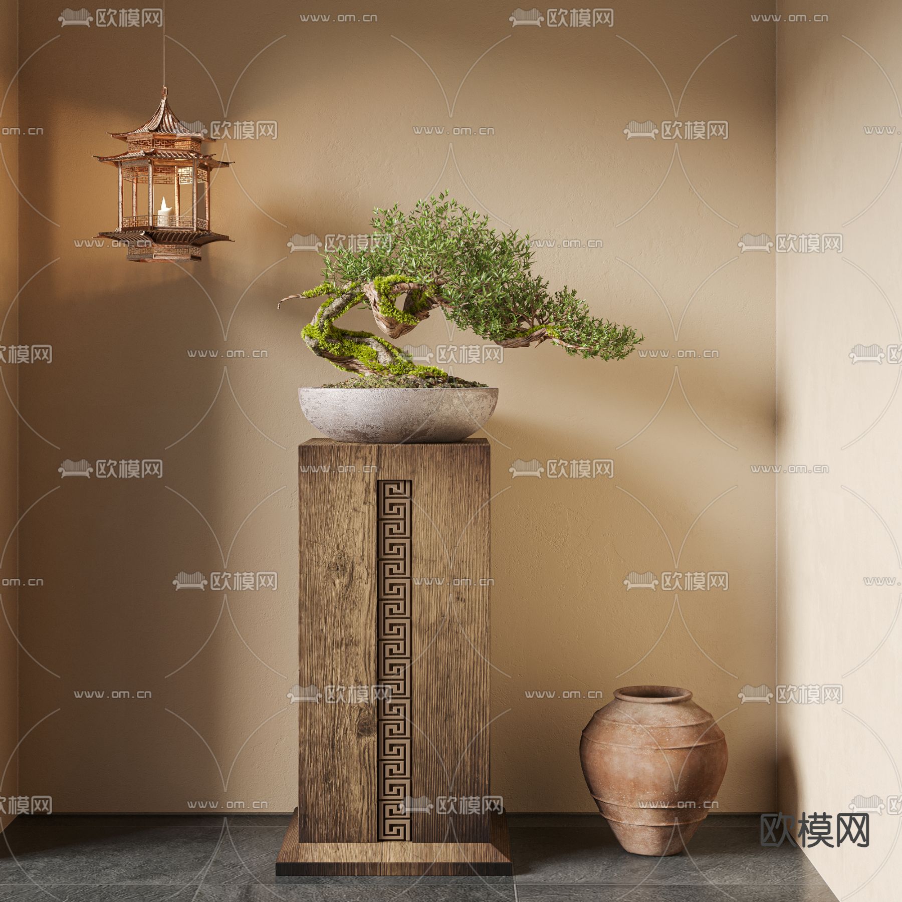 新中式盆栽 盆景 松树3d模型下载