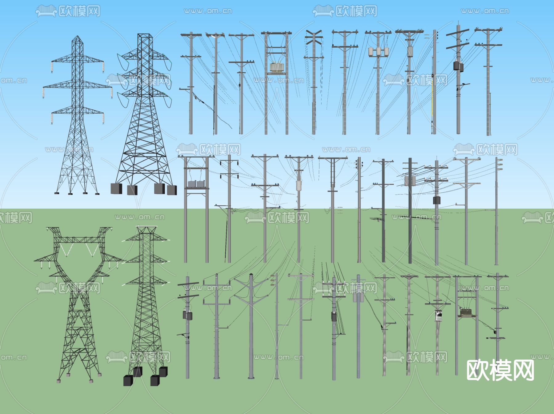 高压塔 信号塔 高压电塔su模型下载（渲染图1）