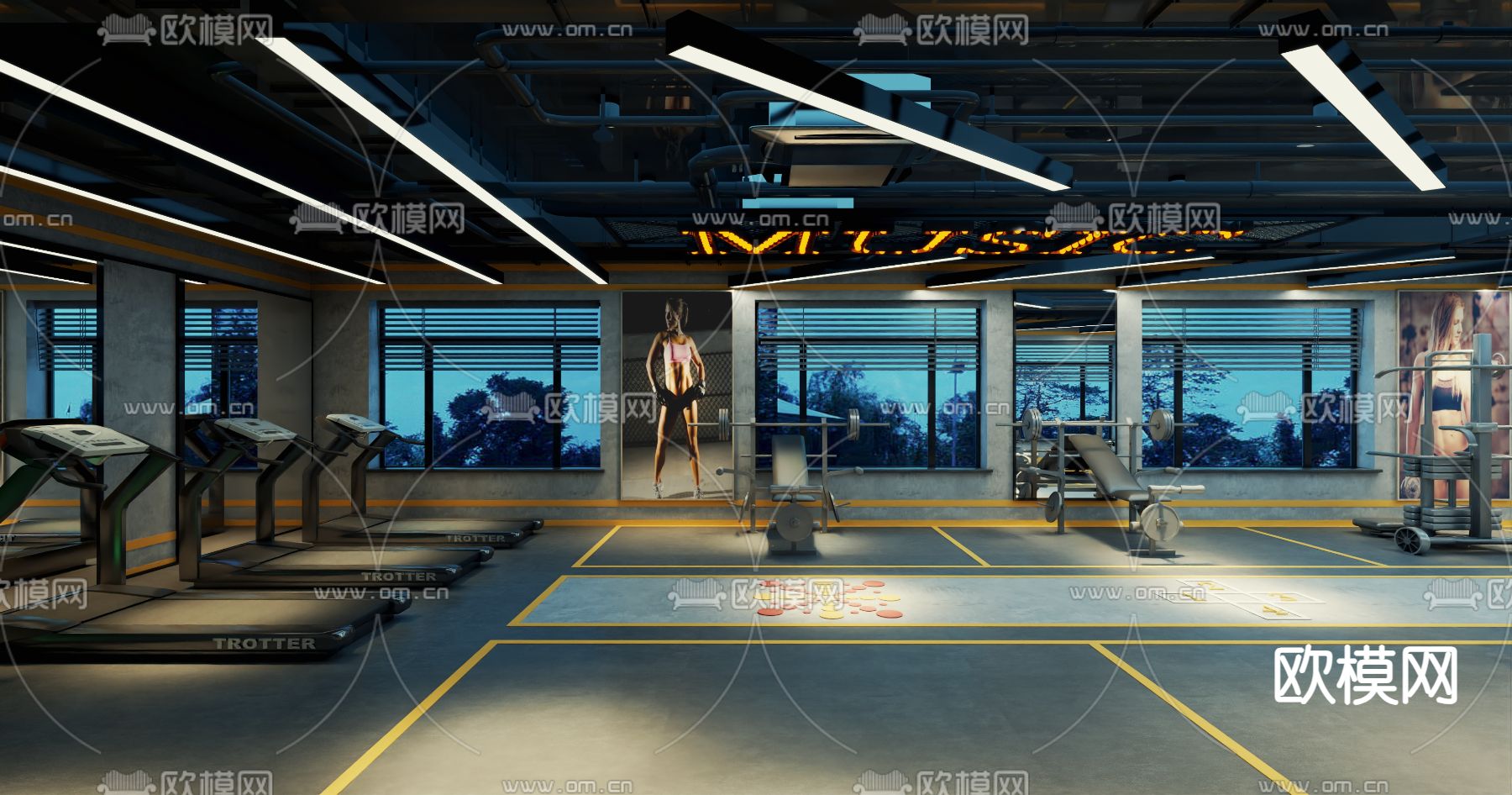 现代健身房3d模型下载