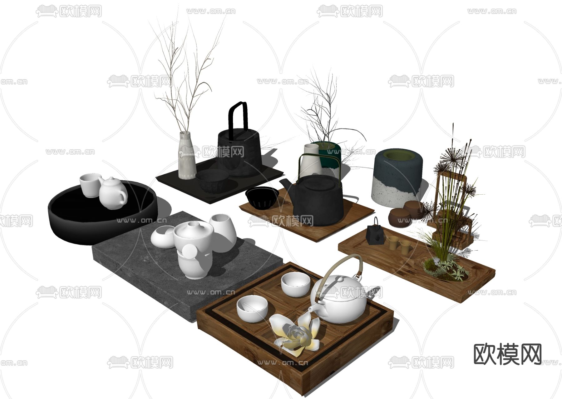 茶壶茶盘 茶杯茶具su模型下载（渲染图2）