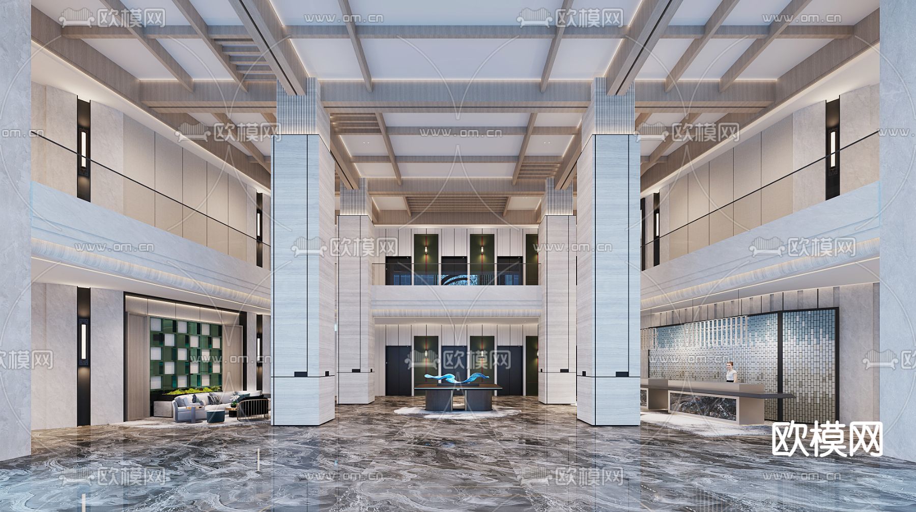 酒店中庭3d模型下载（渲染图1）