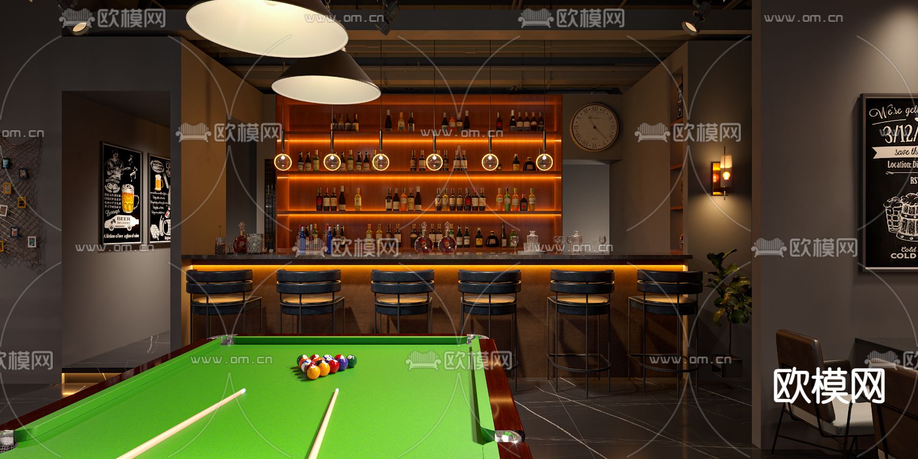 工业风酒吧3d模型下载（渲染图2）