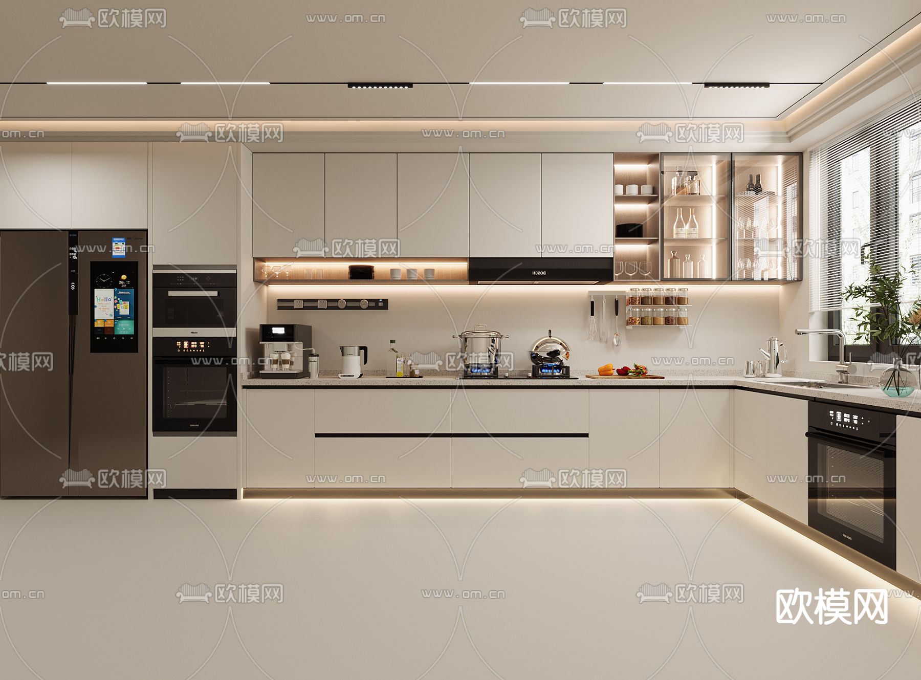 奶油风厨房 橱柜3d模型下载