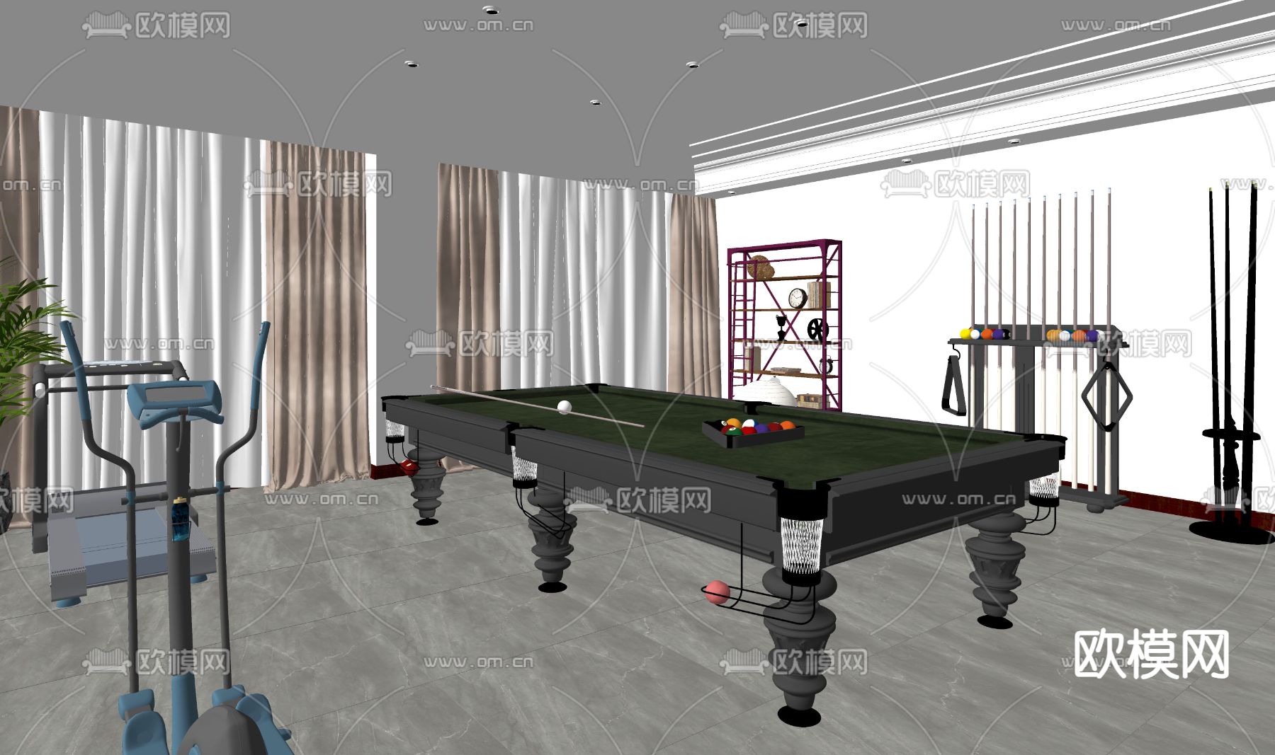 桌球室 娱乐室su模型下载（渲染图2）