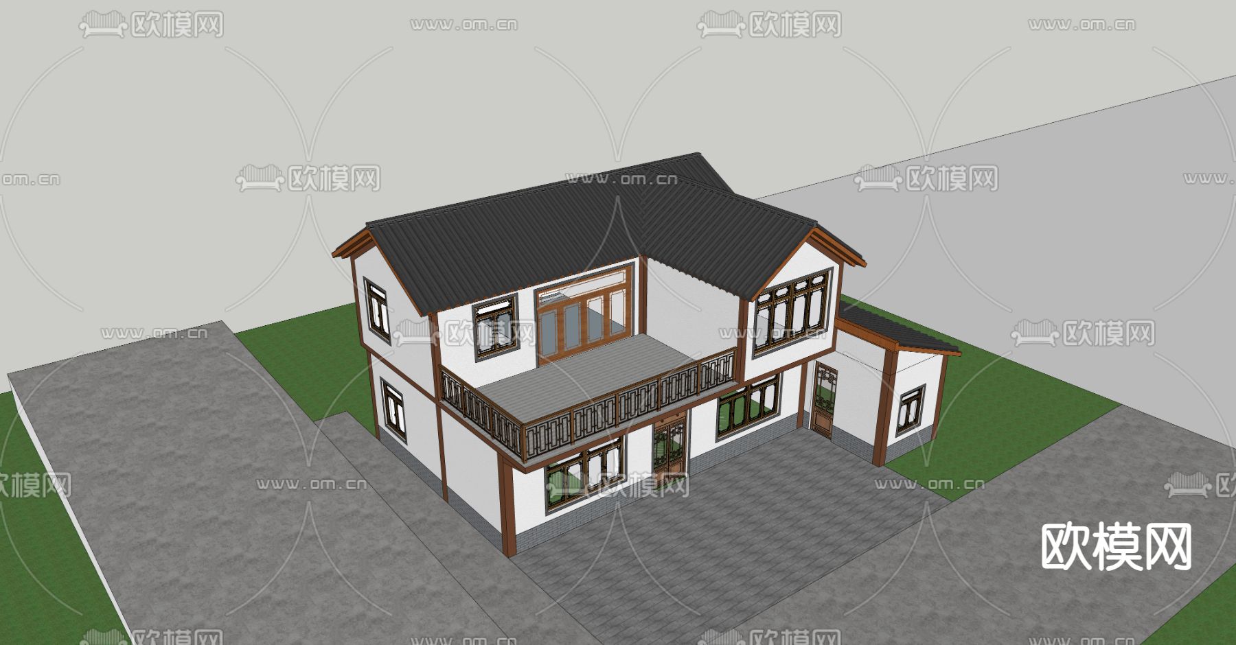 新中式民居民宿su模型下载（渲染图3）